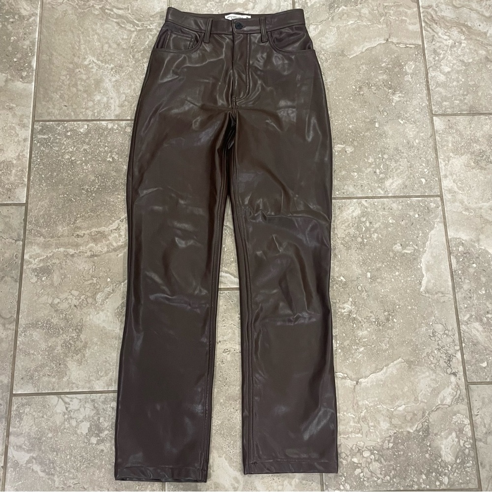 Abercrombie & Fitch Vegan Leather The 90s straight ultra high rise pants sz 26 r